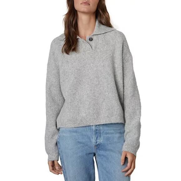 Velvet by Graham & Spencer Shay  Polo Grey Wool Blend Ribbed Sweater Capsule XS - Picture 1 of 9